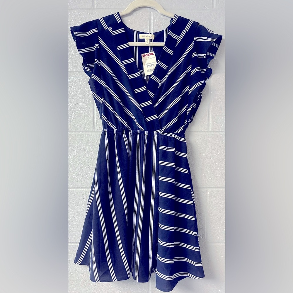 MONTEAU Navy and White Striped Dress. Great for Summer Days!